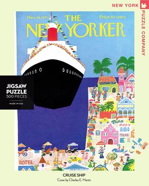 New York Puzzle Companys 500 piece jigsaw puzzle of the New Yorker cover cruise ship. Made in the USA