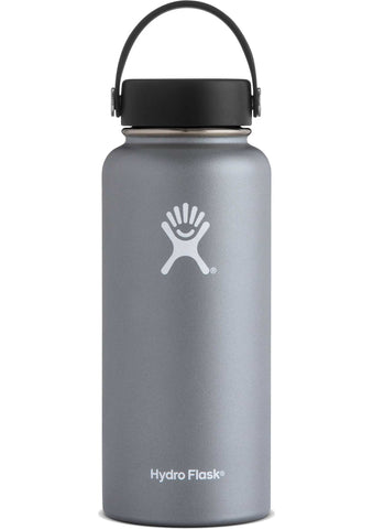 graphite 32 oz wide mouth hydro flask bottle keeps liquids cold for up to 24 hours and hot up to 6. bpa-free 