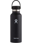 black 18 oz standard mouth hydro flask bottle keeps liquids cold for up to 24 hours and hot up to 6. bpa-free 