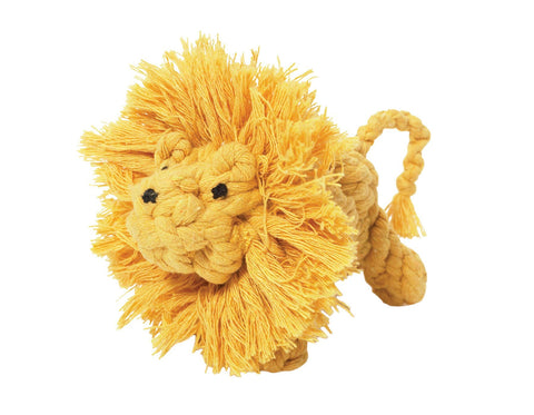 jax & bones larry the lion large 6" rope toy is hand tied and dyed using non-toxic vegetable dyes. machine washable