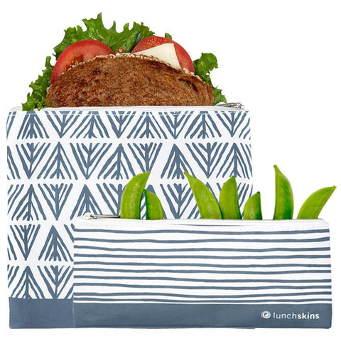 lunchskins reusable zippered sandwich bag + snack bag 2-pack bundle blue geo
