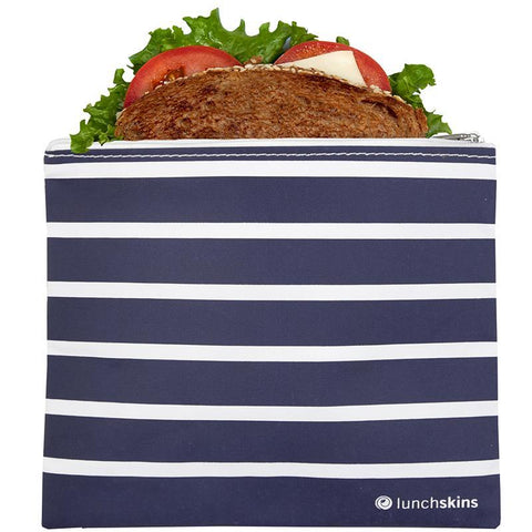 lunchskins reusable zippered sandwich bag navy stripe