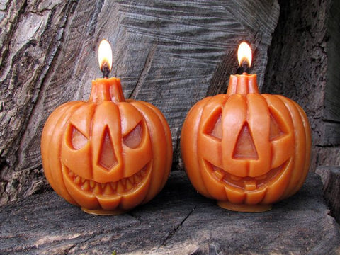 sunbeam candles 100% beeswax two-faced jack-o-lantern is hand-crafted with an unbleached, lead-free cotton wick
