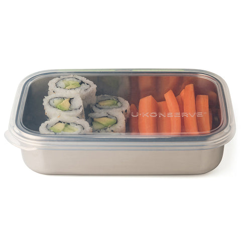 u-konserve clear silicone lid rectangle 25oz stainless steel food container is a reusable bento-style lunchbox