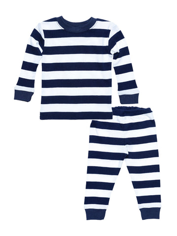 under the nile organic baby long johns, navy rugby stripe, 4 year+