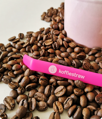 KoffieStraw - Reusable Silicone Straw - Hot Pink 10" with Cleaning Brush
