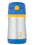 thermos foogo stainless steel straw bottle 10oz blue is vacuum insulated to keep beverages cool for up to ten hours