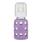 lifefactory 4 oz lavender glass baby bottle made of borosilicate glass & a medical grade silicon sleeve. bpa & bps free 