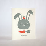 fugu fugu press birthday bunny 147 letterpress card printed on recycled paper. inside of the card is blank. made in the usa