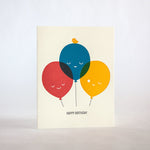 birthday balloons 149 fugu fugu press letterpress card printed on recycled paper. inside of the card is blank. made in the usa
