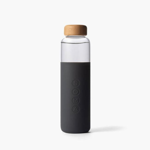 soma blush v2 17oz glass water bottle is made from shatter resistant borosilicate glass, with an outer protective silicone sleeve
