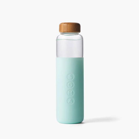 soma blush v2 17oz glass water bottle is made from shatter resistant borosilicate glass, with an outer protective silicone sleeve