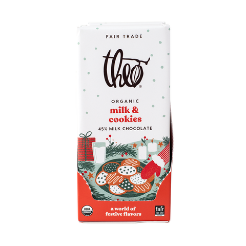 theo chocolate organic milk & cookies 45% milk chocolate