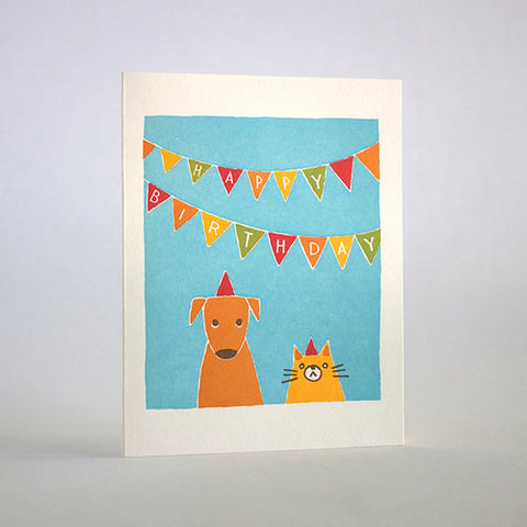 fugu fugu press birthday cat and dog 405 letterpress card printed on recycled paper. made in the usa