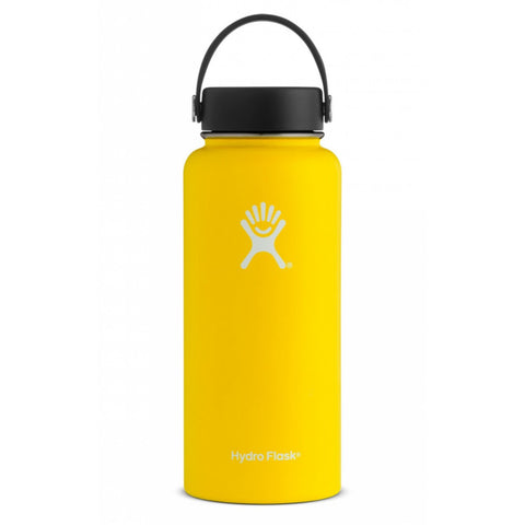 lemon 32 oz wide mouth hydro flask bottle keeps liquids cold for up to 24 hours and hot up to 6. bpa-free 