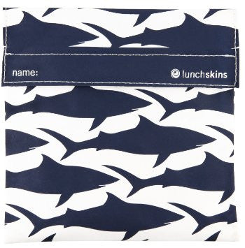navy blue shark reusable sandwich/snack bag