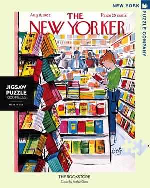 New York Puzzle Companys 1,000 piece jigsaw puzzle of the New Yorker cover the Bookstore Made in the USA