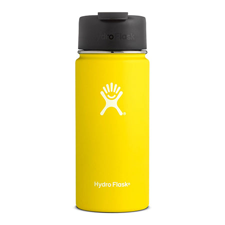 lemon 16 oz wide mouth hydro flask bottle keeps liquids cold for up to 24 hours and hot up to 6. bpa-free 