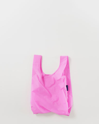 bright pink baby baby baggu reusable shopping bag holds up to 50lbs. made from 40% recycled ripstop nylon
