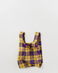 yellow tartan baby baggu reusable shopping bag holds up to 50lbs. made from 40% recycled ripstop nylon