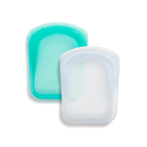 stasher reusable silicone pocket bag, set of 2, aqua and clear