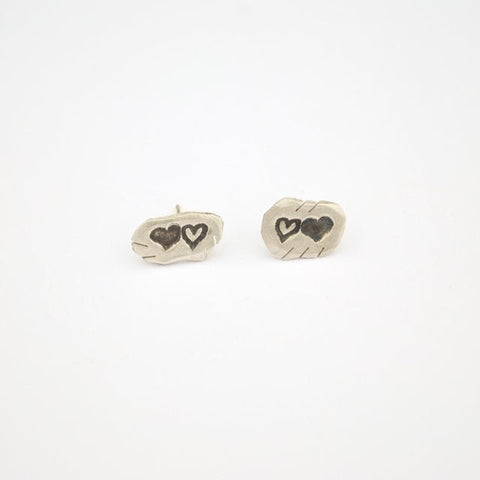 chocolate & steel earrings, our hearts sterling silver studs