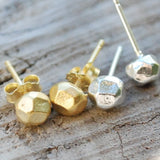 chocolate & steel earrings, pebble studs 14k gold vermeil