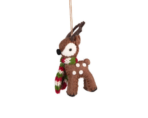 cuddly reindeer ornament is handcrafted from felt made by artisans an important folk tradition in nepal 