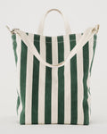baggu palm stripe duck bag is made from 65% recycled cotton canvas machine wash or hand wash cold, line dry