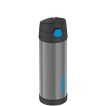 thermos funtainer charcoa-blue 16oz water bottle with spout is vacuum insulated to keep beverages cool for up to ten hours