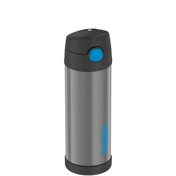 Thermos Funtainer Charcoal and Blue Stainless Steel Vacuum Insulated 16 Ounce Water Bottle