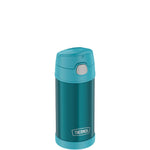 thermos funtainer stainless steel water bottle with straw 12oz teal is vacuum insulated to keep  cool for up to ten hours
