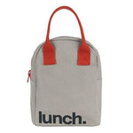 grey/rust fluf zipper lunch bag