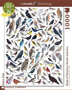 New York Puzzle Companys 1,000 piece jigsaw puzzle birds of western america, cornell lab of ornithology. made in the USA