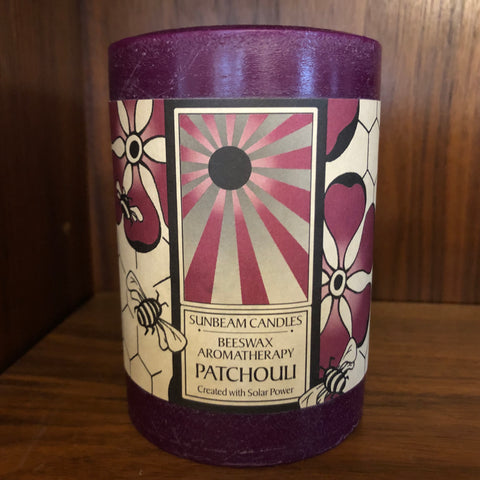 sunbeam candles beeswax patchouli pillar 3"x4.25"