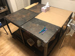 metal work table on wheels with smaller insert table