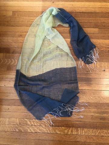 green & blue silk and cotton scarf