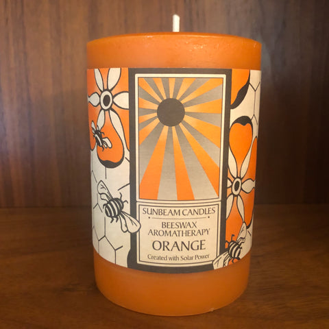 sunbeam candles beeswax orange aromatherapy pillar 3"x4.25"