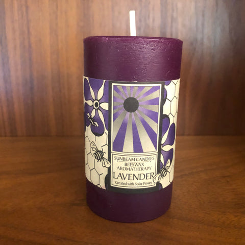 sunbeam candles beeswax lavender aromatherapy pillar 2"x3.25"