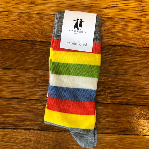 bengt & lotta, merino wool socks, stripey, large