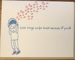 love songs 255 fugu fugu press letterpress card printed on recycled paper. inside of the card is blank. made in the usa
