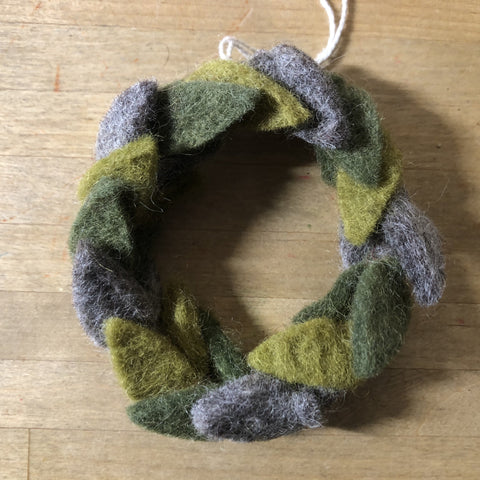 felted wool green leaf wreath ornament