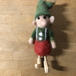 wooly elf, green shirt felted wool ornament