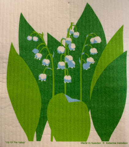 lily of the valley swedish dishcloth:  biodegradable & compostable dishcloth made of 70% cellulose/30% cotton & water-based inks