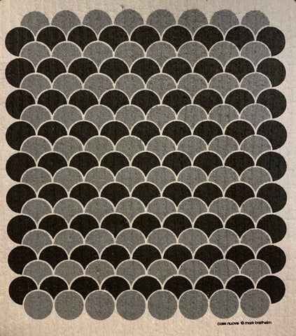 scallops, grey/blackswedish dishcloth:  biodegradable & compostable dishcloth made of 70% cellulose/30% cotton & water-based inks