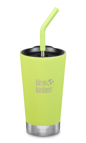 klean kanteen juicy pear 16oz insulated tumber comes with a straw lid