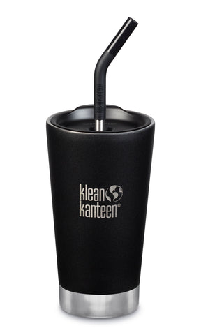 klean kanteen shale black 16oz insulated tumber comes with a straw lid