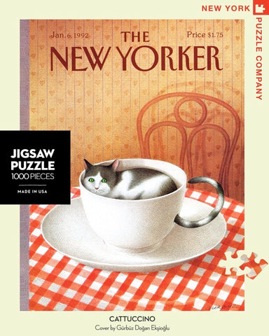 New York Puzzle Companys 1,000 piece jigsaw puzzle of the New Yorker cover cattuccino. Made in the USA