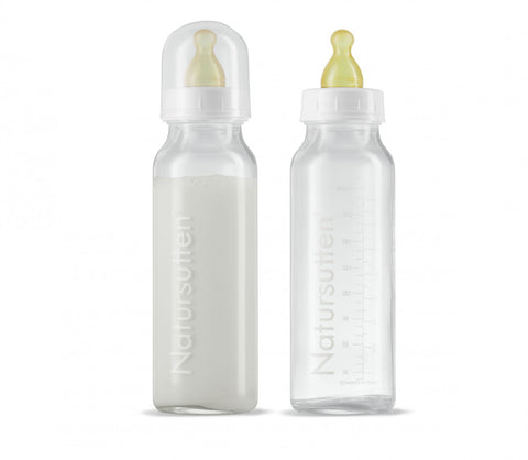 2x 8oz all natural rubber nipple baby bottle made with borosilicate glass. free of BPA, phthalates, polycarbonates, and PVC