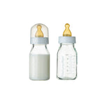 2x 4oz all natural rubber nipple baby bottle made with borosilicate glass. free of BPA, phthalates, polycarbonates, and PVC